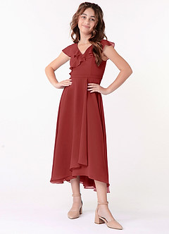 Azazie Posie Junior Rust A-Line Ruched Chiffon Dress image4