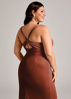 Azazie Mero Brautjungfernkleider Meerjungfrau-Linie Plissee Samt Kleid Terrakotta image9