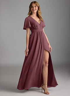 Azazie Zaniah Bridesmaid Dresses Sangria A-Line Chiffon Dress image3