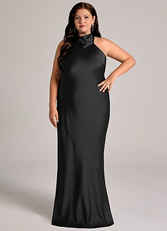 Azazie Velli Bridesmaid Dresses Black Mermaid High Neck Stretch Satin Dress image8