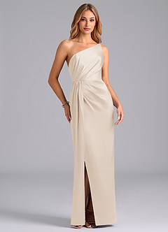 Azazie Naria Bridesmaid Dresses White Alabaster Sheath One Shoulder Stretch Satin Dress image5