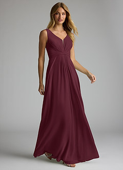Azazie Gina Bridesmaid Dresses Cabernet A-Line V-Neck Pleated Chiffon Dress image3