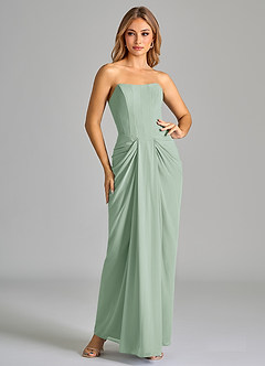 Azazie Anaïs Bridesmaid Dresses Agave Sheath Strapless Chiffon Dress image3