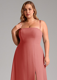 Azazie Wren 신부 들러리 드레스 A라인 사이드 슬릿 쉬폰 바닥 길이 드레스 image11