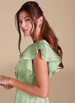 Azazie Daphne Modest Bridesmaid Dresses A-Line Ruched Metallic Satin Floor-Length Dress image5