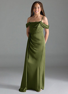 Azazie Amyra Junior Olive Sheath Off the Shoulder Stretch Satin Dress image4