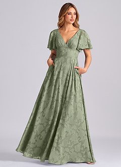Azazie Kimber Bridesmaid Dresses Pistachio A-Line with Pockets Floral Burnout Dress image7
