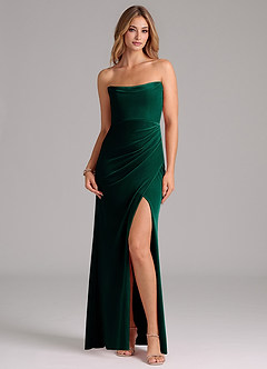 Azazie Leonis Bridesmaid Dresses Emerald Mermaid Strapless Velvet Dress image3