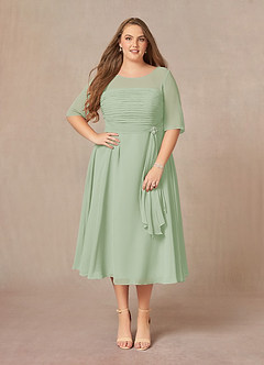 Azazie Naomi Mother of the Bride Dresses Dusty Sage A-Line Boatneck Pleated Chiffon Dress image10