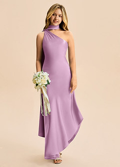 Azazie Briony Junior Wisteria Sheath Pleated Stretch Satin Dress image1