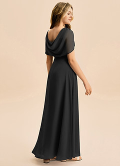 Azazie Emma Junior Robe Trapèze en Mousseline de soie Plissée Noir image6