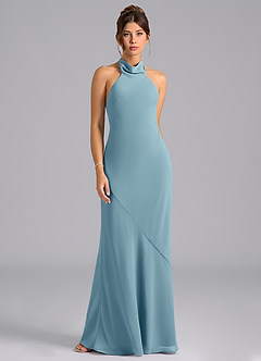 Azazie Velli Bridesmaid Dresses Moody Blue Mermaid Bow Chiffon Dress image6