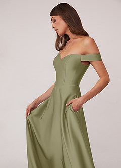 Barbie ♥ Azazie Bridesmaid Dresses Pistachio A-Line Off the Shoulder Stretch Satin Convertible Dress image5