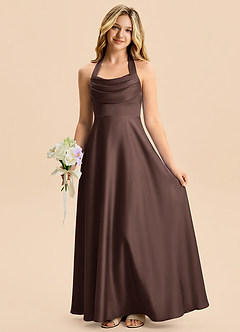 Azazie Kady Junior Robe Trapèze en Satin extensible Décolleté en cœur Ganache image4