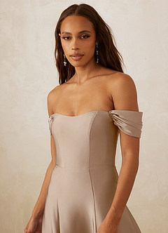 Christian Siriano Bridal for Azazie 1002 Bridesmaid Dresses Taupe A-Line Off the Shoulder Stretch Satin Convertible Dress image5