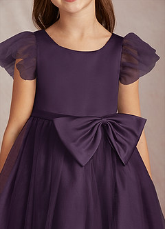 Azazie Midna Flower Girl Dresses Plum A-Line with Sleeves Tulle Dress image5