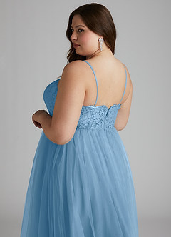 Azazie Roni Brautjungfernkleider Wandelbar A-Linie Herzausschnitt Tüll Kleid Stahlblau image8