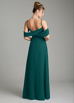 Azazie Mercedes Bridesmaid Dresses Peacock A-Line Off the Shoulder Chiffon Dress image6