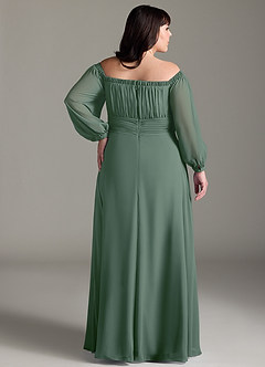 Azazie Rubina Bridesmaid Dresses Eucalyptus A-Line Long Sleeve Chiffon Dress image7