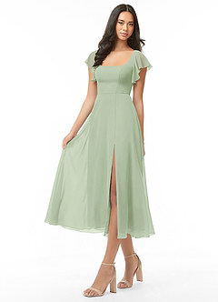 Azazie Bondi Bridesmaid Dresses Dusty Sage A-Line Ruched Chiffon Dress image3