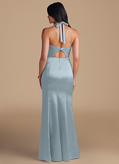 Azazie Emeria Bridesmaid Dresses Dusty Blue Sheath Side Slit Metallic Satin Dress image2