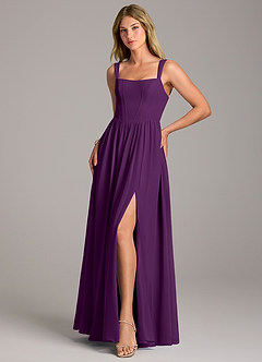 Azazie Rosaline Bridesmaid Dresses Grape A-Line Side Slit Chiffon Dress image3