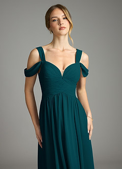 Azazie Lianne Bridesmaid Dresses Pine A-Line Off the Shoulder Chiffon Dress image3