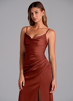 Azazie Claudelle At-home Try On Dresses Dusty Blue Mermaid Strapless Stretch Satin Dress image2