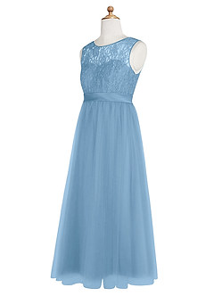 Azazie Georgette Junior Vestido de Azul Acero de Tul de Corte En A con Encaje image19