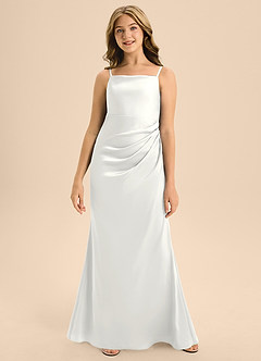 Azazie Renna Junior Linia A Pofałdowany Satyna elastyczna Długość podłogi Młodsza druhna Sukienka image4