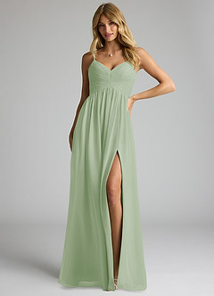 Azazie Alia Bridesmaid Dresses Dusty Sage A-Line Pleated Chiffon Dress image1