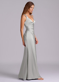 Azazie Amelie Bridesmaid Dresses Silver A-Line Pleated Stretch Satin Dress image3