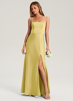 Azazie Lidia Bridesmaid Dresses Canary Mermaid Side Slit Stretch Satin Dress image1