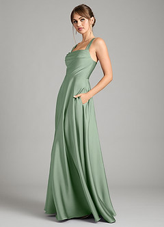 Azazie Shaude Bridesmaid Dresses Matcha A-Line Pleated Stretch Satin Dress image4