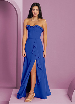 Barbie ♥ Azazie Robes de demoiselle d'honneur Robe Trapèze en Mousseline de soie Encolure en Forme de Cœur Bleu Roi image3