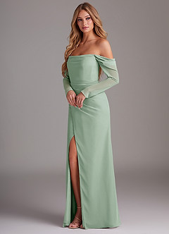 Azazie Hallie Brautjungfernkleider Meerjungfrau-Linie Langarm Chiffon Kleid Agave image3