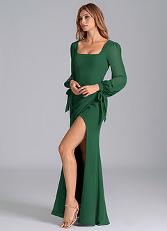 Azazie Mero Bridesmaid Dresses Dark Green Mermaid Long Sleeve Chiffon Dress image7