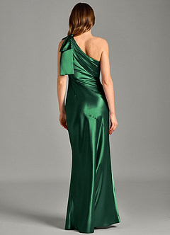 Azazie Yuanna Bridesmaid Dresses Dark Green Mermaid One Shoulder Metallic Satin Dress image6