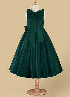 Azazie Bo Peep Flower Girl Dresses Pine A-Line Bow Matte Satin Dress image8