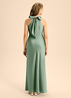 Azazie Doretta Junior Matcha A-Line Pleated Stretch Satin Dress image2