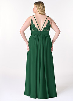 Azazie Maren Allure Bridesmaid Dresses Dark Green A-Line V-Neck Lace Chiffon Dress image7