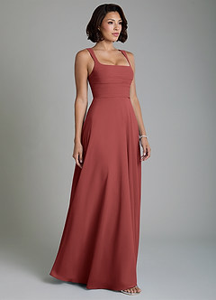 Azazie Azaria Bridesmaid Dresses Terracotta A-Line Corset Chiffon Dress image4