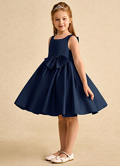 Azazie Jessie Blumenmädchenkleider A-Linie Schleifen Matte Satin Kleid Dunkelmarine image4