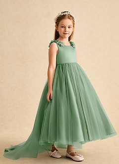 Azazie Lorita Flower Girl Dresses Matcha A-Line Beaded Tulle Dress image4