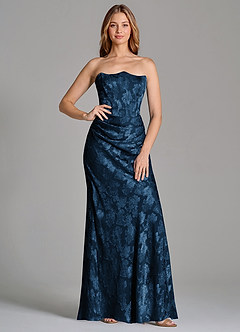 Azazie Ezrena Brautjungfernkleider Wandelbar Meerjungfrau-Linie Schulterfrei Blumen-Burnout Kleid Dunkelmarine image1