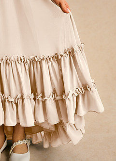 Azazie Kass Flower Girl Dresses White Alabaster A-Line Pleated Chiffon Dress image7