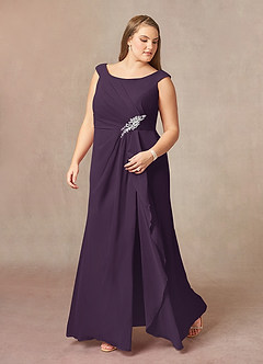 Azazie Yarrow Final Sale Plum A-Line Pleated Chiffon Dress image9