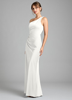 Azazie Madelyn Bridesmaid Dresses White Mermaid One Shoulder Stretch Satin Convertible Dress image6