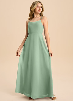 Azazie Shale Junior Matcha A-Line Bow Chiffon Dress image4