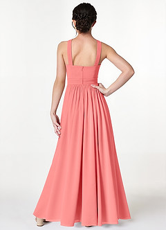 Azazie Jiya Junior Coral A-Line Pleated Mesh Dress image2